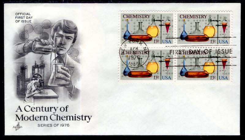 US 1685 Chemistry Block of Four Artcraft U/A FDC