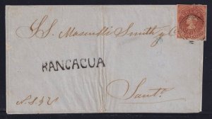 Chile 1858 5c red Colon Folded Cover RANCAGUA Straight-Line to Santiago