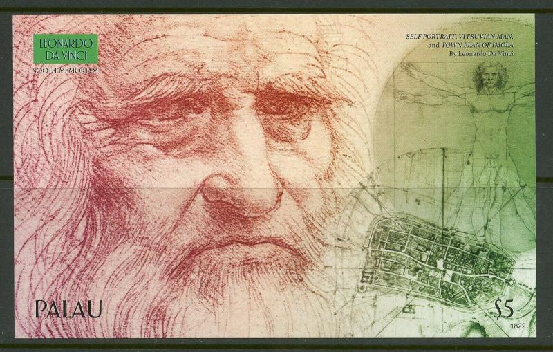 PALAU 2019  500th MEMORIAL LEONARDO DA VINCI  SOUVENIR SHEET MINT NEVER HINGED 