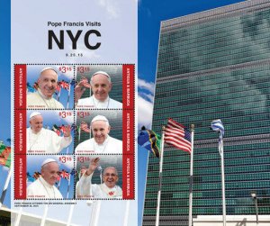 Antigua - 2016 POPE FRANCIS Visits NYC Collection - Sheet of 6 - MNH