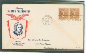 US 840 1939 1.5c Martha Washington (presidential/prexy series) coil line pair on an addressed first day cover with a Fidelity ca