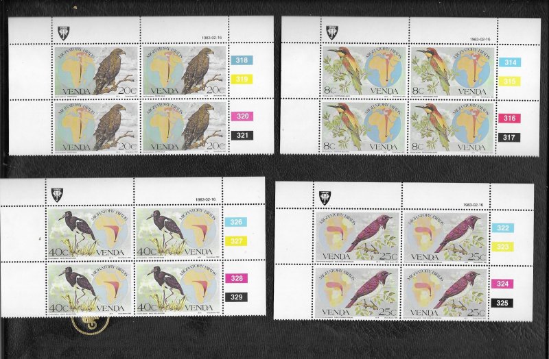 VENDA 1983 MIGRATORY BIRDS CYLINDER BLOCKS OF 4