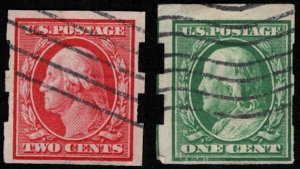 US #383 384 PRIVATE VENDING COILS, VF used, nice cancels, some wrinkles, Toug...