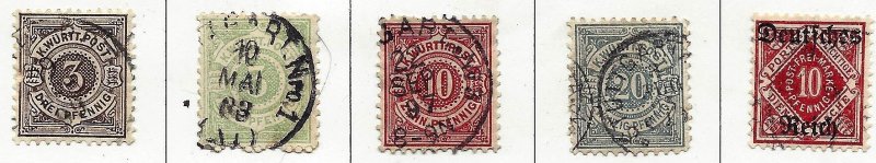 WURTTEMBERG 1890-1920 Selection of 5 used scv $8.25 less 80%=$1.65