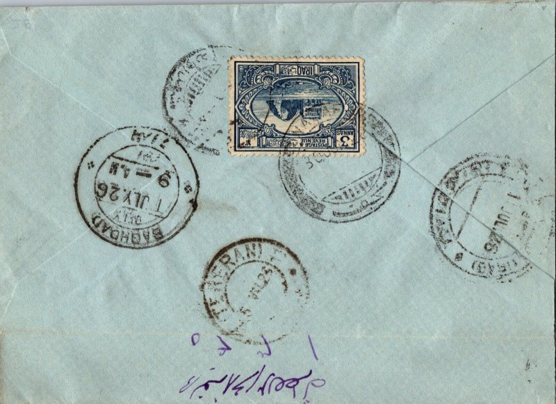 1926 Iraq Baghdad and Theran Cover air mail To Middle East
