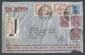 Uruguay registered cover to Usa-Montevideo 21-10-1946-backst