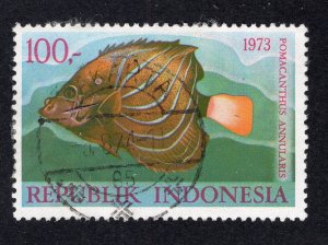 Indonesia 1973 100r Fish, Scott 861 used, value = $3.25