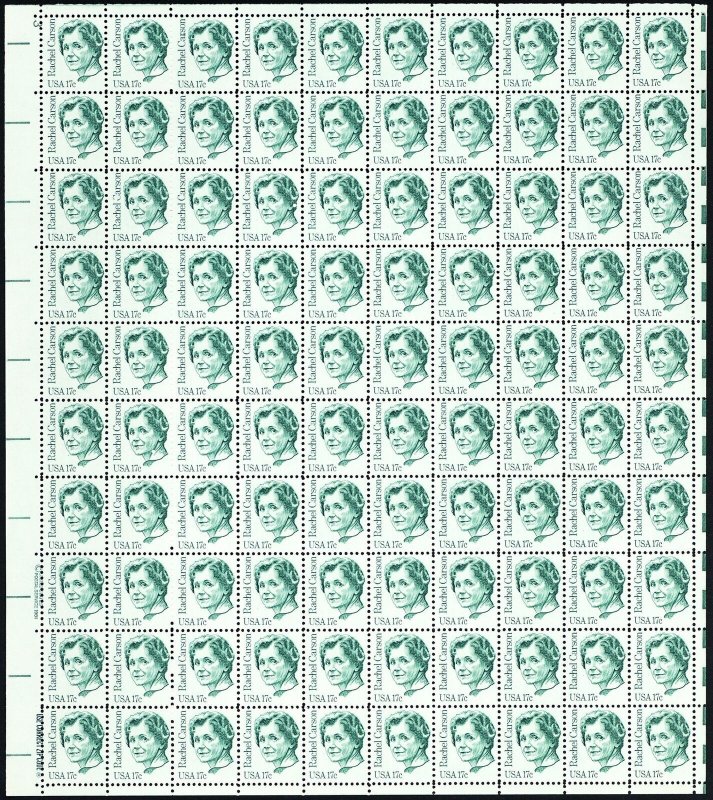 Rachel Carson Sheet of One Hundred 17 Cent Postage Stamps Scott 1857