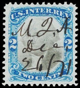 1871 2c George Washington 2nd Issue U.S. Internal Revenue Blue, Black Scott R104