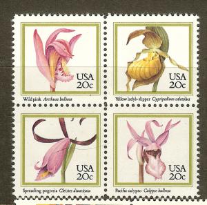 Scott #2079a, 20c Orchids, Block of 4, MNH