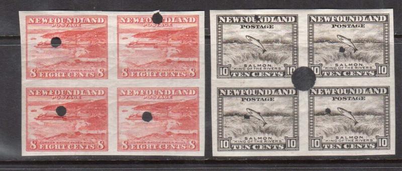 Newfoundland #259ii #260ii XF/NH Imperf Block Duo With Security Punch