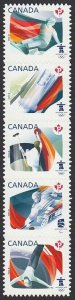 2010 VANCOUVER OLYMPIC = DIE CUT strip of 5 from booklet MNH Canada 2009 #2304i