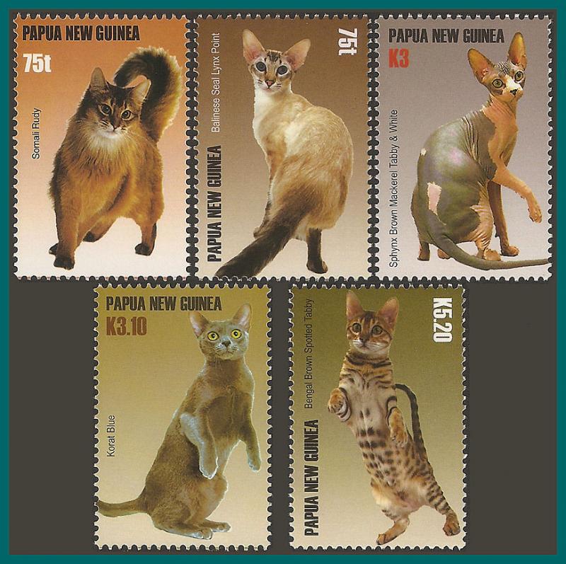 Papua New Guinea 2005 Cats, MNH  #1195-1199,SG1107-SG1111