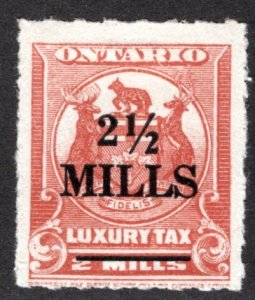 OLT1 - 1925 Ontario, Luxury 2.5 mills on 2 mills, MLHOG, Revenue Stamp
