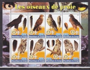 Congo Rep., 2004 issue. Birds of Prey & Owls, sheet of 8.