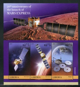 LIBERIA 2023 20th ANNIVERSARY OF THE LAUNCH OF MARS EXPRESS SHEET MINT NH