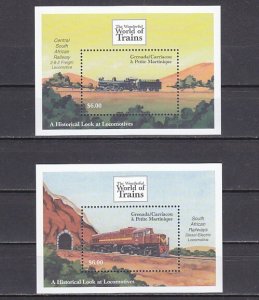 Grenada, Gr. Scott Listed. World of trains on 2 s/sheets. ^