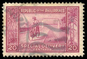 PHILIPPINES Sc E11 USED - 1947 20c - Manila Post Office & Messenger