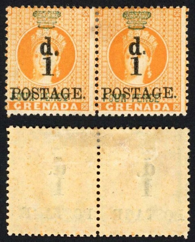 Grenada SG39 1d on 4d Orange Fine Mint PAIR Cat 340++ Ex Walker