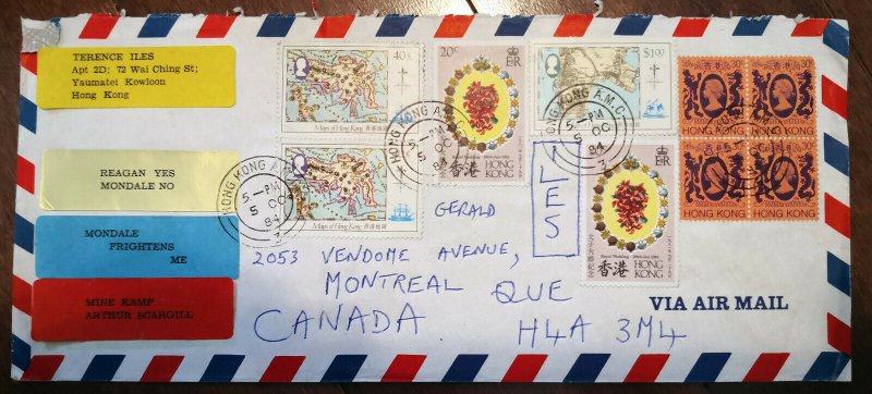 Hong Kong Airmail cover to Montreal (1984) Canada