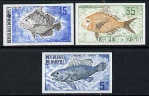 Dahomey 1973 Fish set of 3 imperf from limited printing, ...