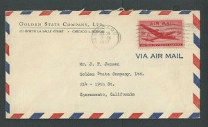 1947 Chicago IL Golden State Co W/C25 On Airmail Border Cover