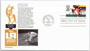 1984 LOS ANGELES SUMMER OLYMPICS CYCLING ON ARISTOCRAT CACHET COVER FDC