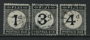 Fiji 1918 Postage Dues 1d, 3d, and 4d used