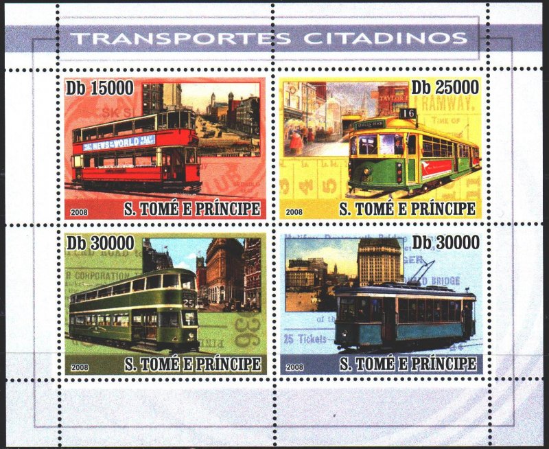 Sao Tome and Principe. 2008. Small sheet 3571-74. Trams. MNH.