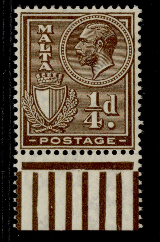 MALTA GV SG157, ¼d brown, LH MINT.