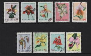 Poland  #1346-1354  cancelled  1965   flowers  orchids