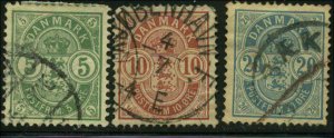 Denmark Scott #38 - #40 Complete Set of 3 Used