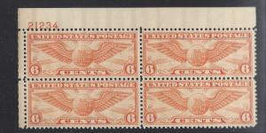 United States, C19, 6c Winged Globe Plate Block of 4 #21234 UL, **MNH** (LibS2)