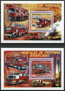 Chad 2013 MNH European & American Fire Engines Trucks 2x 1v Deluxe S/S Stamps
