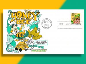 25¢ Honey Bee Coil •• 1988 FDC from Bennett CACHETOONS