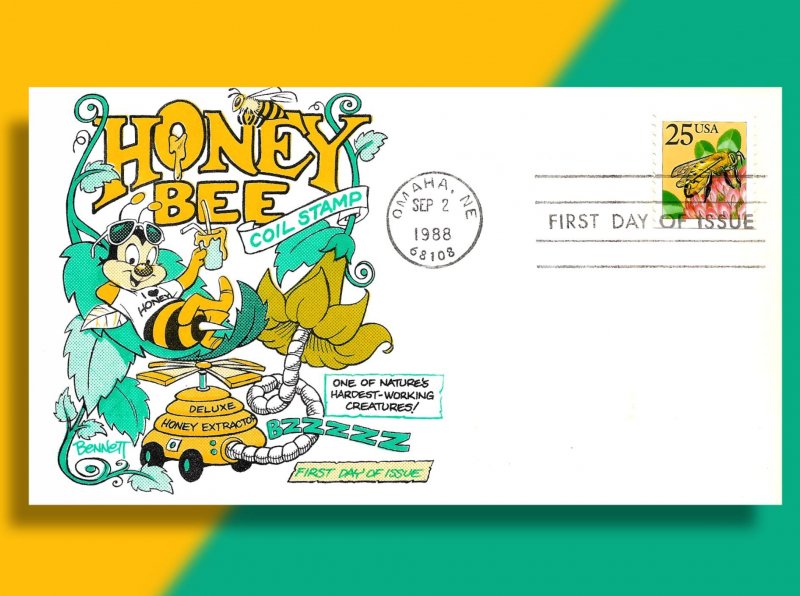 25¢ Honey Bee Coil •• 1988 FDC from Bennett CACHETOONS