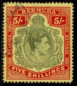 BERMUDA GVI SG118be, 5s LINE PERF BROKEN LOWER RIGHT SCROLL, FINE USED. Cat £550