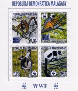 Madagascar 1988 Sc# 836/839 W.W.F. LEMURS Souvenir Sheet Perforated MNH