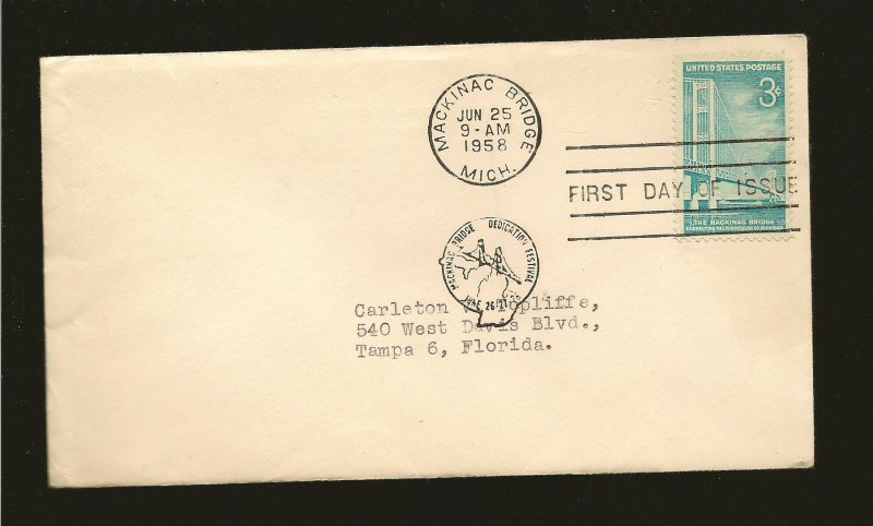 USA 1109 Mackinac Bridge 1958 First Day Cover