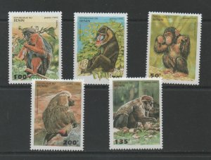 Thematic Stamps Animals - BENIN 1995 PRIMATES 1292/6 5v mint