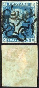 1841 2d Blue (NB) 7 in Maltese Cross Four Margins Cat 1200 pounds