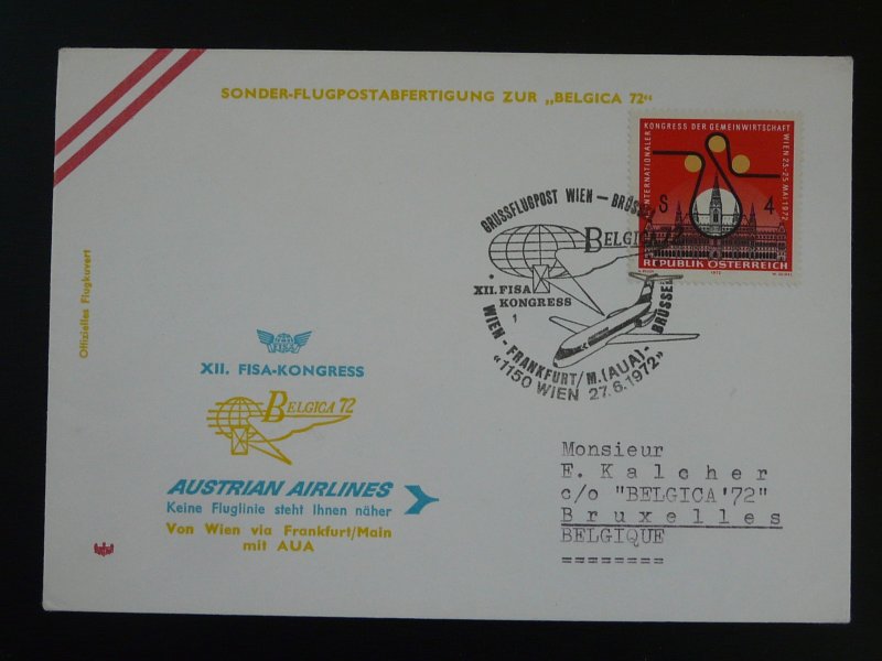 special flight cover Wien Bruxelles Belgica 1972 AUA ref 99871