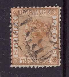 Sierra Leone-Sc#8-used 3p yellow buff-QV-1872-wmk sdwys-