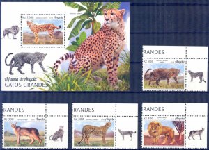 Angola 2018 Wild Cats Lions Caracal Leopard Set of 4 + S/S MNH