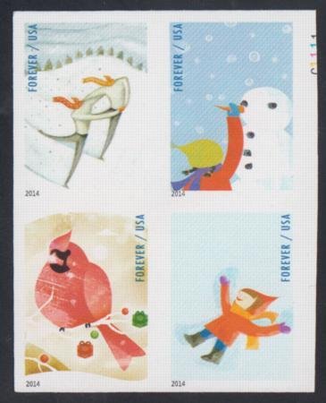 US 4937-40c Modern Imperf Winter Fun Block of 4