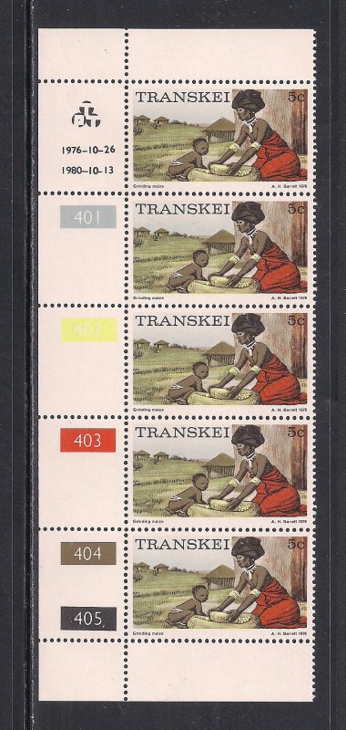 SOUTH AFRICA - TRANSKEI SC# 9a  CONTROL STRIP/5  #401-5   FVF/MNH 1976