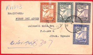 aa3835 - ZANZIBAR  - Postal History -  Registered Airmail FDC COVER 1944 ROYALTY
