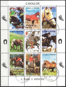 Sao Tome and Principe 1995 Horses sheet of 9 Used / CTO