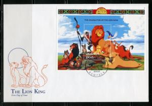 UGANDA  DISNEY THE LION KING  1994  SOUVENIR SHEET I  FIRST DAY COVER 