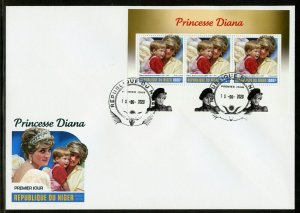 NIGER 2020  PRINCESS DIANA SET OF THREE SHEETS FIRST DAY COVERS